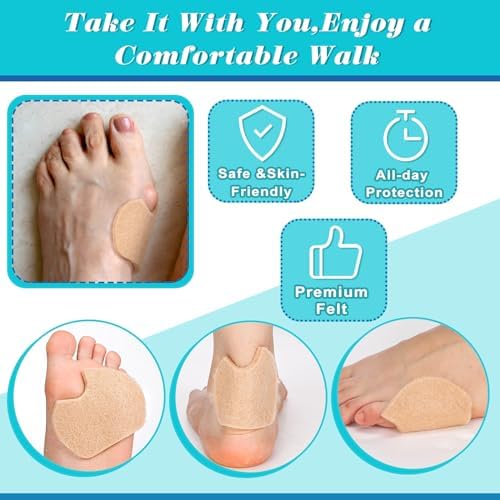 SATINIOR 30 Pcs Foot Pads for Dancer Sesamoiditis Pads Metatarsal Pain Relief Felt Forefoot Cushion Callus Self Adhesive Foot Cushion for Dancer Men Women
