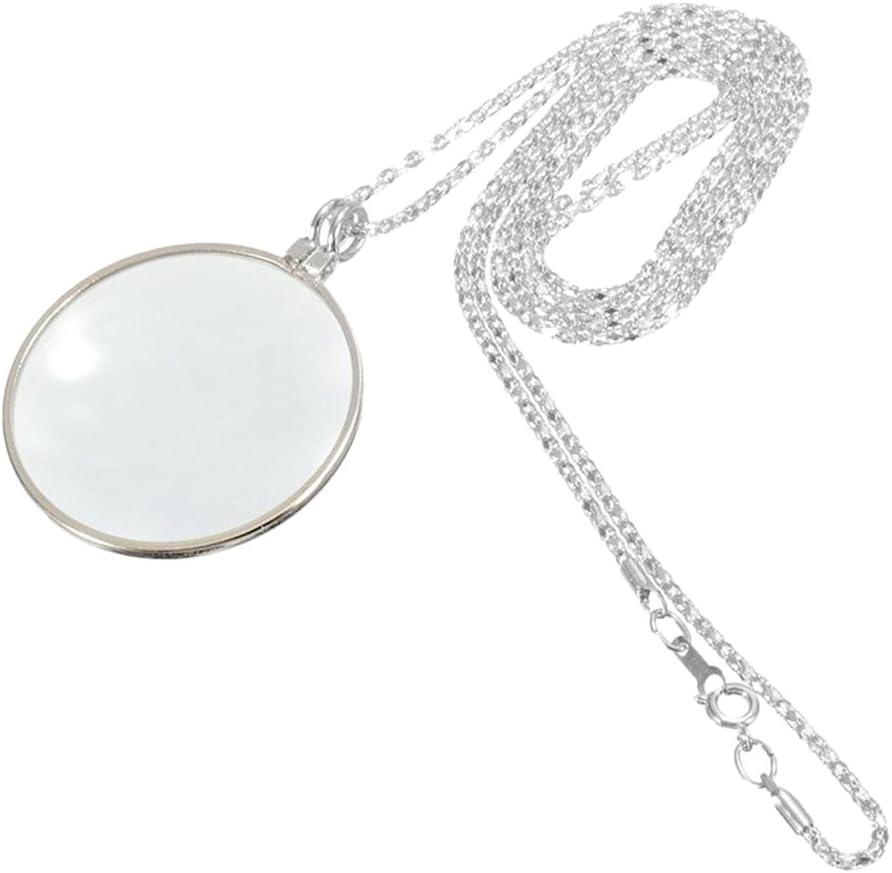 5X Magnifying Glass Pendant 1.6" Glass Lens Dia. and 35" Alloy Necklace (Silver)