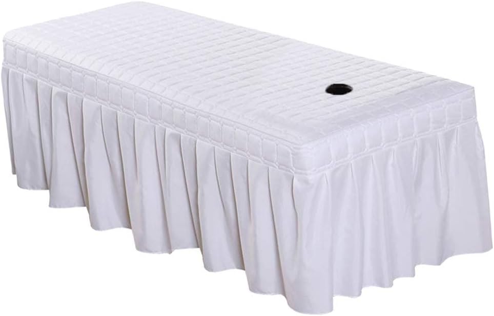 1pcs Solid Beauty Salon Bedskirt ONLY for Salon Massage Table Bed Sheet Bedspread SPA Beauty Bed Sheet Full Cover with Hole, 74.8x31.4inch (White)