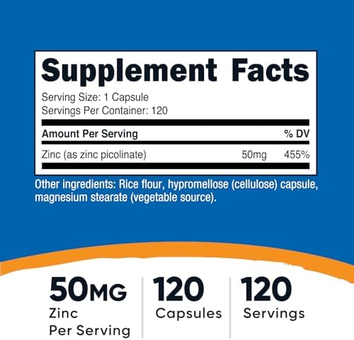 Nutricost Zinc Picolinate 50mg, 120 Vegetarian Capsules - Gluten Free and Non-GMO