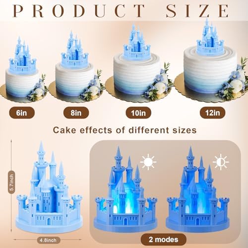 Baquler 4.8 Inch Castle Cake Topper Figurine Wedding Cake Topper Birthday Castle Tower Night Light USB Rechargeable Princess Nightlight for Valentine's Day Wedding Birthday Party Decor(Blue)