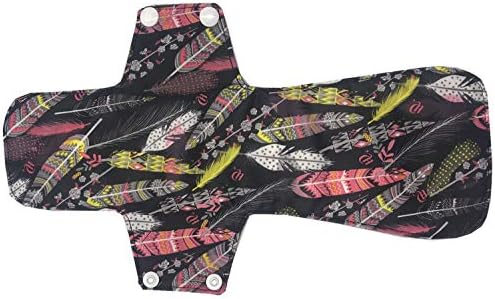 MUMBABY 5pcs 30.5cm / 12inch (Fit) Heavy Flow Charcoal Bamboo Mama Cloth/ Menstrual Pads/ Reusable Sanitary Pads (Feathers, Large)