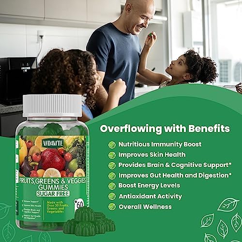 VIDAVITE Sugar-free Super Greens Gummies — US-Made, 35+ Fruit and Veggie gummies to Boost Immunity, Skin & Gut Health — Ideal Fruits and Vegetables Supplement for Adults & Picky Teens (30-Days Supply)