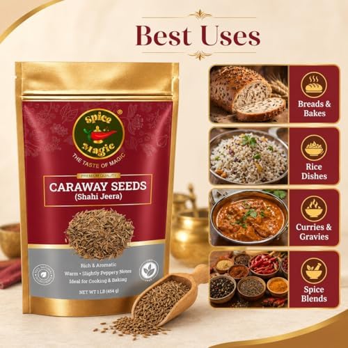 Spice Magic Caraway Seeds 1 lb (454 g) | 100% Natural, Non-GMO, Vegan | Fresh & Aromatic Spice for Pickles, Sauces, Rye Bread Baking, Cooking & Seasoning