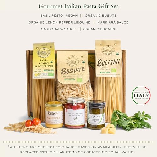 Mercato di Bellina Pasta and Sauce Trio Gourmet Food Gift Basket - 3 Organic Pastas With 3 Authentic Italian Sauces Made in Italy, Ideal Meal Kit Gift Baskets for Men, Women, & Families