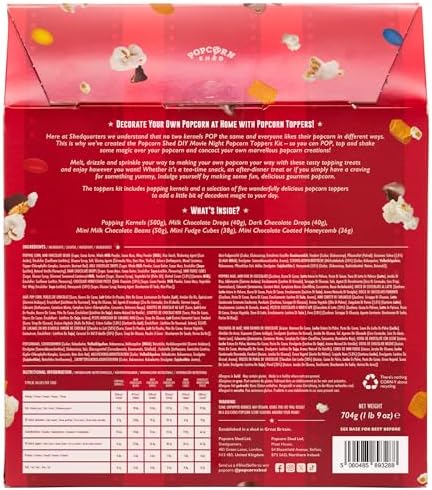 DIY Movie Night Popcorn Toppings Kit, Make Your Own Popcorn, Five Delicious Popcorn Toppings + 500g Popcorn Kernels, Fun for Kids, Adults and Date Night