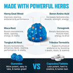 Testosterone Booster Gummies, Male Enhancing Supplement, Add 2 in” Enlargement Gummies for Men , Male Enhancement Chews Energy, Strength, Stamina, Endurance, Performance, Natural Blue Berry Chews