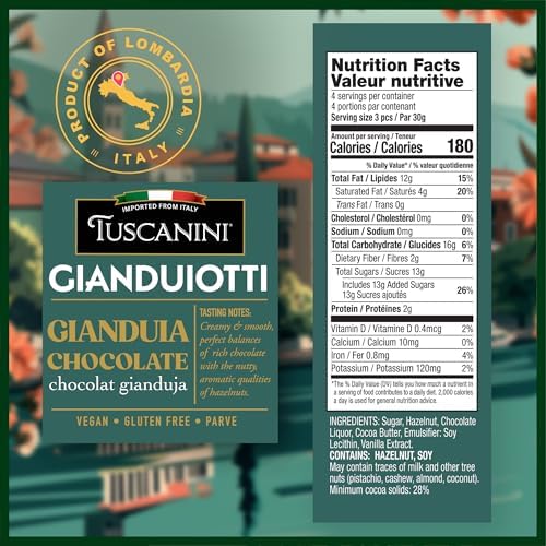 Tuscanini Italian Gianduiotti Chocolate, 4.2 (3 Pack) | Imported from Italy | Vegan, Gluten Free, Dairy Free | Hazelnut Chocolate | Individually Wrapped Italian Chocolates