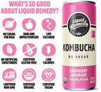 Liquid Remedy Kombucha Sugar Free Organic Drink, Low Calorie, Probiotic Like Tea for Gut Health - Raspberry Lemonade - 8.5 Fl Oz Can, 24-Pack