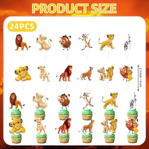 25Pcs Lion-King Birthday Party Supplies Pack Includes 1 Cake Topper 24 Cupcake Toppers for Lion-King Party Supplies