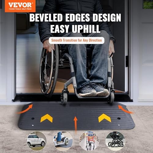 VEVOR 2" Rise Threshold Ramp Doorway, Recycled Rubber Power Wheelchair Ramp 3.64 Feet Long, 33069Lbs Load Capacity, Non-Slip Surface Rubber Solid Threshold Ramp for Wheelchair and Scooter