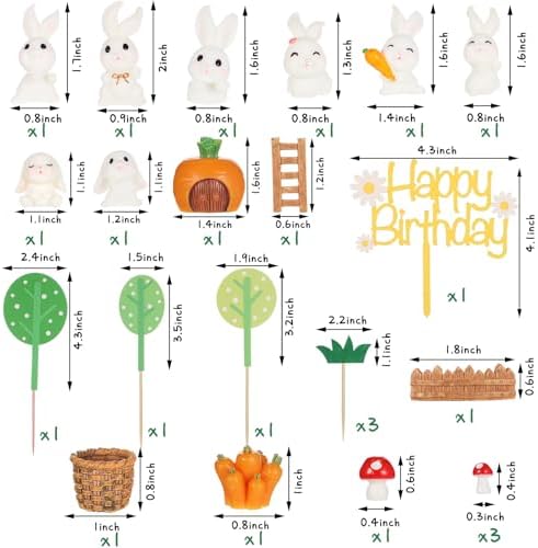 Yookeer 24 Pcs Bunny Cake Topper Rabbit Birthday Cake Decorations Mini Bunny Carrot Decor Figurine White Rabbit Cupcake Toppers for Baby Shower Birthday Party DIY Gift Desk Decor