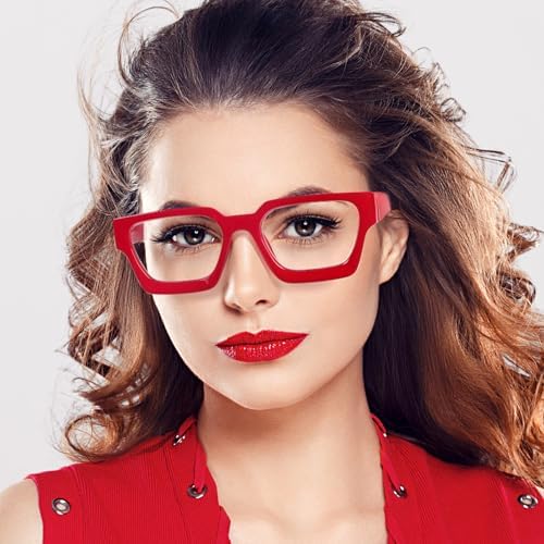 REAVEE 3 Pack Thick Frame Reading Glasses for Women Men, Oversized Fashion Blue Light Blocking Readers Spring Hinge