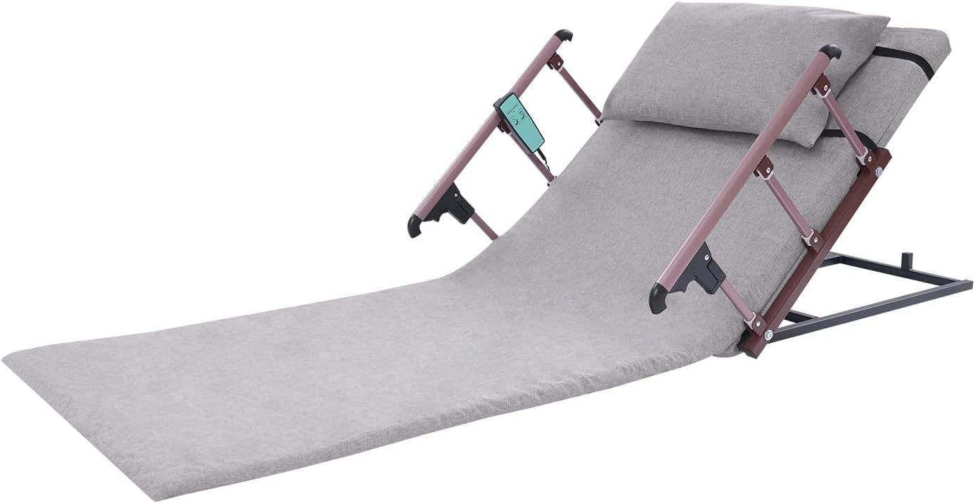Electric Lifting Bed Backrest, Portable Medical Pillow Lifter with Remote Control, Folding Guardrail, Long Mat, 661lbs Capacity, 2-80° Adjustable Back Rest for Bed Sitting (Gray)