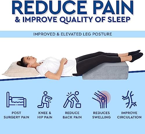 Leg Elevation Pillow - Memory Foam Leg Elevating Pillow | Leg Rest Wedge - Leg Pillow Elevation Blood Circulation | Relieves and Recovers Foot & Ankle Injuries | Foot Elevation Pillows for Swelling
