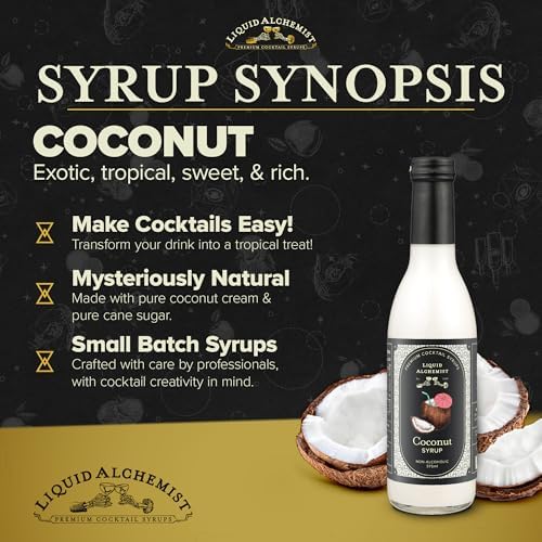 Liquid Alchemist Coconut Syrup for Drinks - Real Ingredients Make our Cream of Coconut Syrup a Perfect Pina Colada Drink Mix - Tropical Flavoring for Drinks - Vegan & Non-GMO (12.7 oz)