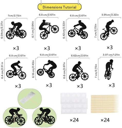 24Pcs Bike Cupcake Topper Bicycle Cupcake Topper Mountain Bike Birthday Party Decoration Sport Theme Birthday Bachelorette Party Supplies Double-Side Black Glitter