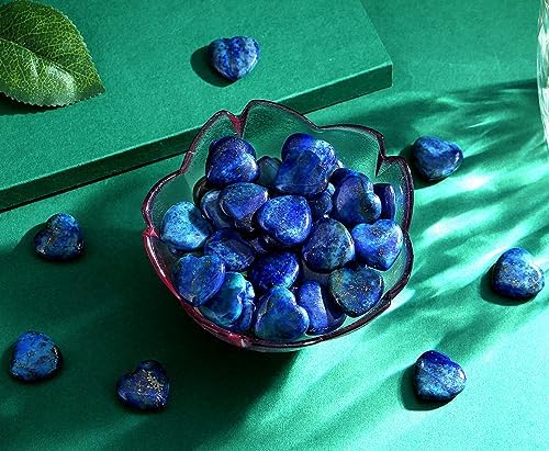QINJIEJIE 20PCS Lapis Lazuli Heart Stones Crystals Bulk Love Shaped Worry Stone Heart Rock Pocket Gemstones Polished Palm Gems Crystal Reiki Balancing Wholesale Cute Stone Decor Gift