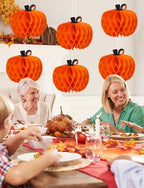 6 Pcs Fall Pumpkin Honeycomb Paper Decorations, Thanksgiving Pumpkins Table Centerpieces Hanging Pumpkin Honeycomb Tissue Balls for Halloween Thanksgiving Harvest Party Decor