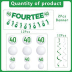Gameza 40th Birthday Party Decorations, 14PCS Golf Birthday Banner Hanging Swirls Decoration Women Men, Glitter Fourtee Theme Bday Party Decor Supplies