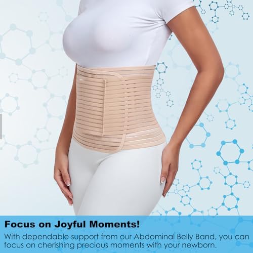 Postpartum & Post Surgery Abdominal Binder. Postpartum Belly Band Support Recovery after C-Section, Natural Birth, Hysterectomy, Hernia Belt (Beige,M)