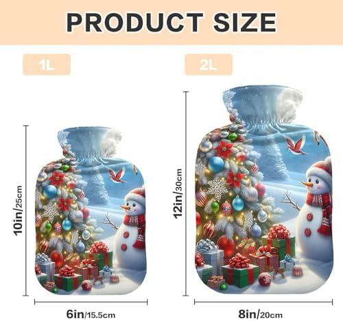 Snowman and Reindeer Christmas Tree Hot Water Bottles with Velvet Cover Hot Water Bag for Hot and Cold Compress, 2 Liters