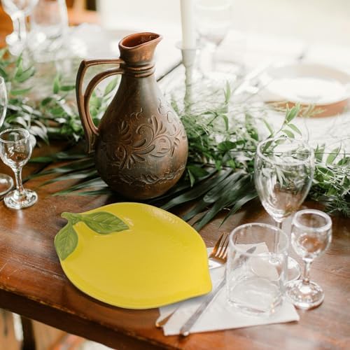Zerodeko Lemon Tableware Plate Ceramic Fruit Shaped Serving Dish 9.84X6.69 Inches Creative Salad Bowl Side Dish Candy Nut Dessert Tray for Home Kitchen
