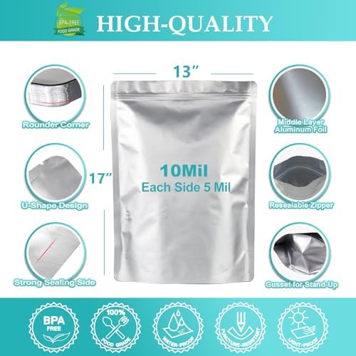SHXWELL 30PCS 2 Gallon Mylar Bags for Food Storage, 13"x17" 10 Mil Stand-Up Zipper Pouches Resealable and Heat Sealable for Long Term Food Storage(13"x17", Extra Thick)