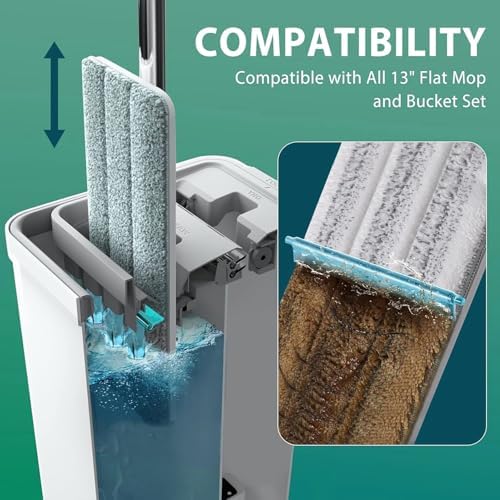Flat Mop Pads, 3 Pack 13" X 4.9" Washable Microfiber Squeeze Cleaning Mop Heads Replacement