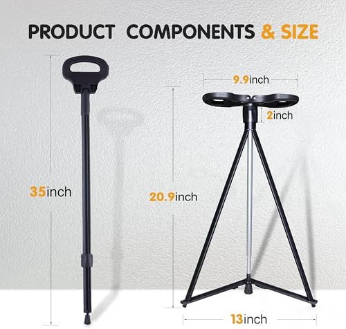 Cane with Seat 2-in-1 Portable Walking Stick with Seat for Men & Women Folding Lightweight Sturdy Tripod Cane Foldable Stool Mobility Aid Crutch Chair with Travel Bag for Elderly, Seniors & Handicap