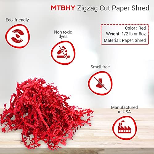Paper Shred Filler - 1/2LB Red Crinkle paper filler, Crinkle Cut for Gift Wrapping, Basket Filling, Birthdays, Weddings, Anniversaries, Valentines Day, and other occasions