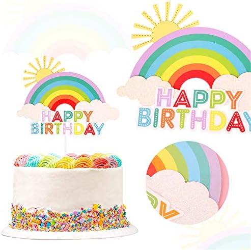 1Pc Colorful Rainbow Cake Topper/Cake Flags/Cake Picks - Include Cute Cloud/Sun Kids Child Happy Birthday Baby Shower Party Baking Decoration Supplies1