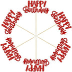 Gyufise 24pcs Happy Birthday Cupcake Toppers - Glitter Cupcake Food Picks for Celebrating Theme Party Cake Decorations - Red