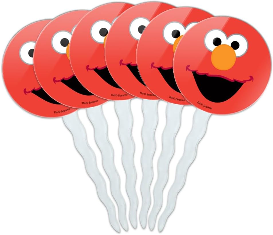 Sesame Street Elmo Face Cupcake Picks Toppers Decoration Set of 6