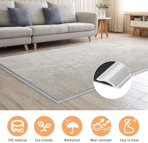 19.6 Ft Self-Adhesive Floor Transition Strip, Carpet Edge Trim & Rug Gripper, Rubber Threshold Ramp for Doorways, Carpet to Tile/Wood/Laminate Flooring Reducer, Anti-Curling Binding Strip (Gray)