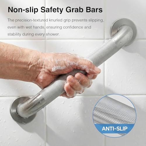 12 Inch Shower Grab Bars for Seniors 1.25'' Brushed Nickel Stainless Steel Grab Bar for Bathroom, Non Slip Knurled Safety Handrail for Bathtub Toilet Wall, Gifts for Elderly and Handicapped