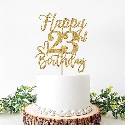 Gold Glitter Happy Birthday Cake Topper, Funny 23rd Birthday Party Supplies