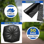 Large Trash Bags 55-60 Gallon | 50 Count, Heavy Duty Black Garbage Bags | Unscented, Leak Proof, Bulk Pack for Office, Industrial & Commercial Use - Made in USA