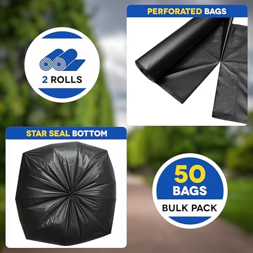 Large Trash Bags 55-60 Gallon | 50 Count, Heavy Duty Black Garbage Bags | Unscented, Leak Proof, Bulk Pack for Office, Industrial & Commercial Use - Made in USA