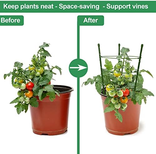 18" Small Plant Support Tomato Cages, 4 Pack Adjustable Garden Trellis for Indoor Outdoor Climbing Plants, Peony Flower Stakes with 66ft Garden Twist Ties, Green Metal Plant Cages for Pots & Garden
