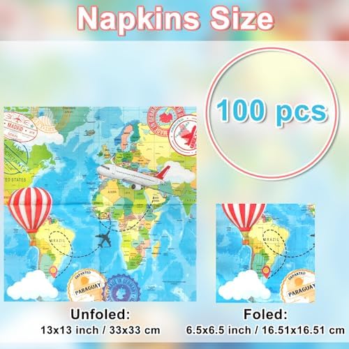 Avezano 100 Pcs Adventure Awaits Napkins 6.5 x 6.5" Adventure Begin Party Decorations Let the Adventure Begin Disposable Paper Napkins Travel Theme Party Napkins