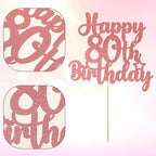 Rose Gold 80th Birthday Cake Decorations, 1 Pc Happy 80th Birthday Cake Topper Glitter Cheers to 80 Years for Birthday Anniversary Theme Party Supplies (Rose Gold)