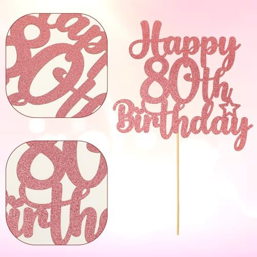 Rose Gold 80th Birthday Cake Decorations, 1 Pc Happy 80th Birthday Cake Topper Glitter Cheers to 80 Years for Birthday Anniversary Theme Party Supplies (Rose Gold)