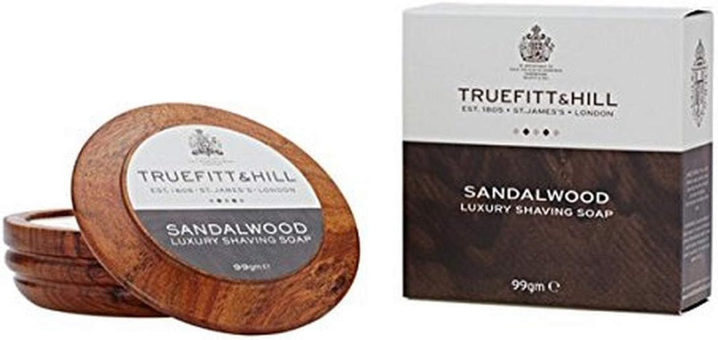 TRUEFITT & HILL Sandalwood Luxury Shaving Soap in Wooden Bowl, 1 Pound, Blue, 99g/3.3oz
