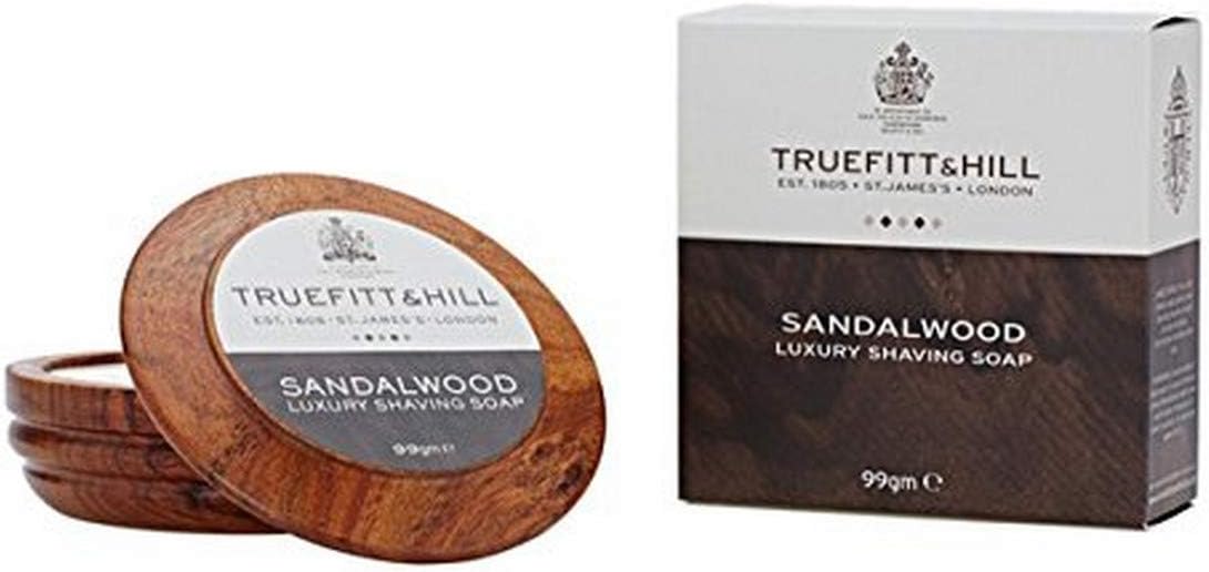 TRUEFITT & HILL Sandalwood Luxury Shaving Soap in Wooden Bowl, 1 Pound, Blue, 99g/3.3oz