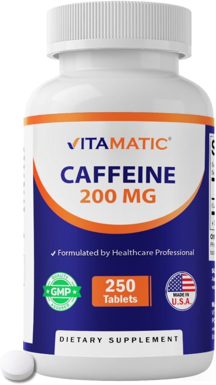 Vitamatic Caffeine Pills 200mg per Serving, 250 Vegetarian Tablets