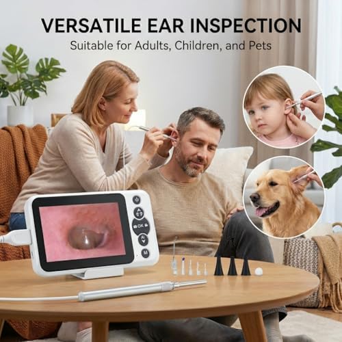 Digital Otoscope with 4.5" HD Screen, Ear Wax Removal Tool Kit with Camera, 3.9mm Ear Scope, No App or WiFi Needed, 32GB Card, Visual Ear Cleaner for Adults, Kids & Pets, Photo and Video