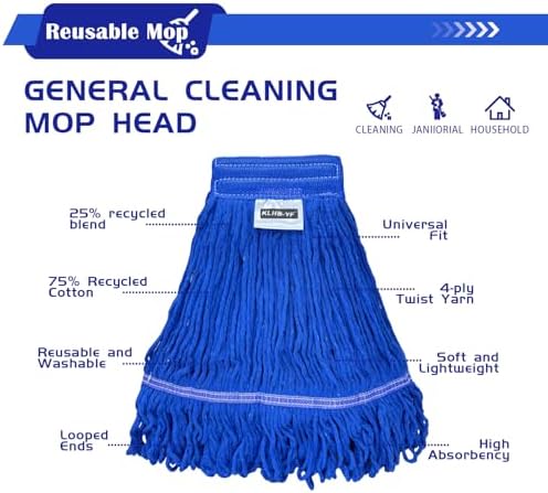 Heavy Duty Wet Industrial Cleaning Mop Head – 21 oz Blue mop Head Replacement Cotton Washable Industrial mop Heads Heavy Duty for Commercial & Home Cleaning（Blue）