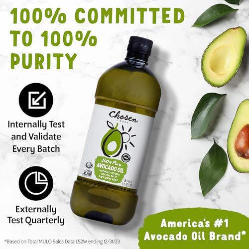 Chosen Foods 100% Pure Avocado Oil for Cooking - 1.75L - Made With Good Fats from Avocados, Naturally Refined, Never Adulterated, High Smoke Point, Non-GMO, Soy-Free, Canola Oil-Free, Gluten-Free, Keto