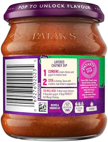 Patak’s Hot Mango Chutney - Sweet & Spicy Mango Chutney with Paprika & Red Chile - Vegan & Gluten-Free - Perfect for Meats, Cheese Platters & Veggie Dips - 12 oz (Pack of 3)